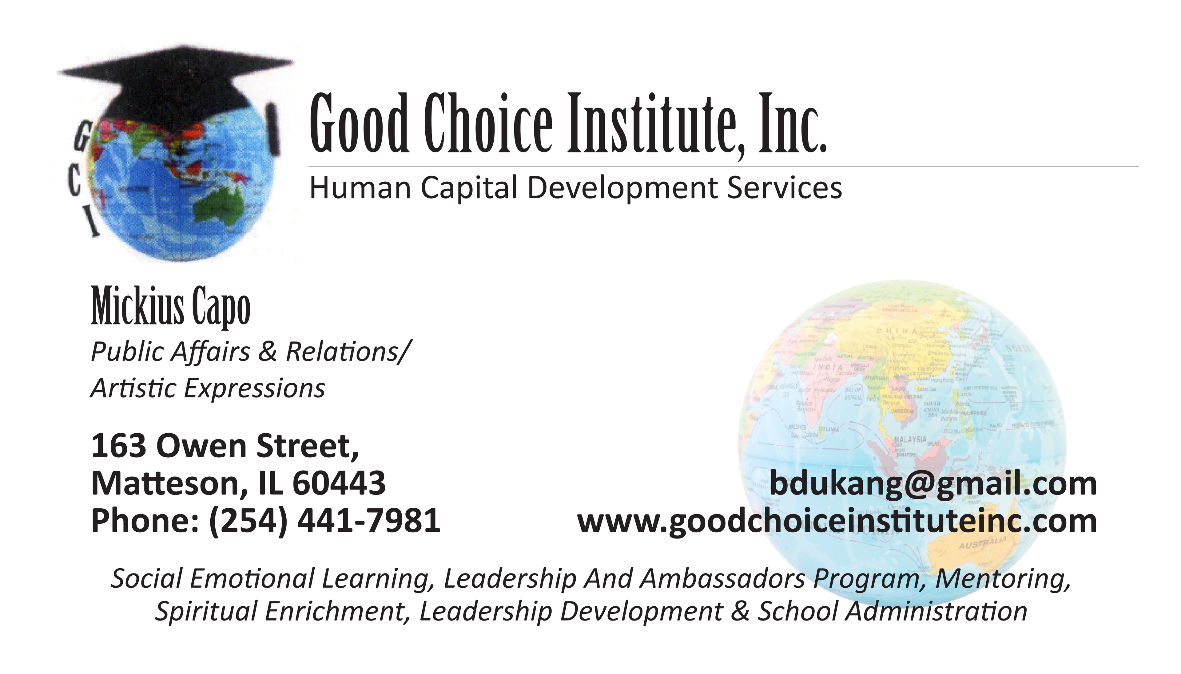 Mickius Capo — Good Choice Institute, Inc. business card